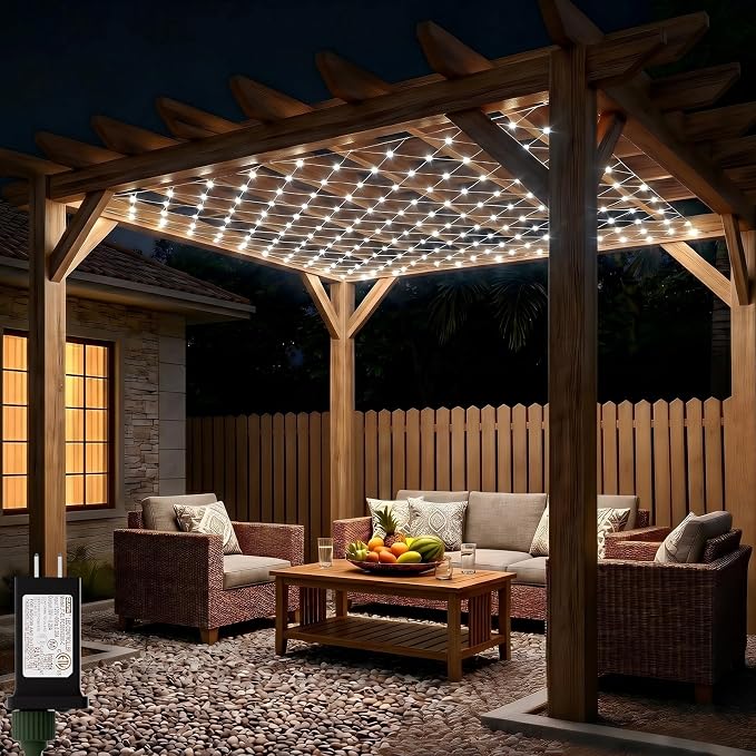 LitHome 13 x 13FT Christmas Net Lights Outdoor Mesh Lights Connectable | 8 Modes 400 LED Christmas Net Lights with Timer, Waterproof Cool White Mesh Light Plug in for Bushes Garden Backyard Decor