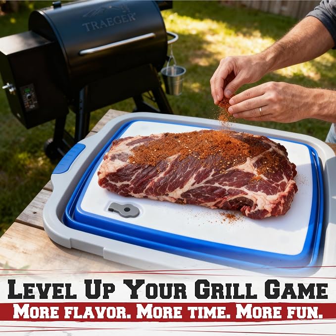 Collapsible XL Smoker & BBQ Prep Tub with Locking Lid | Includes Cutting Board, Meat Marinade & Brine Container For Turkey, Brisket & Ribs - Best Grill Accessories Gifts For Men