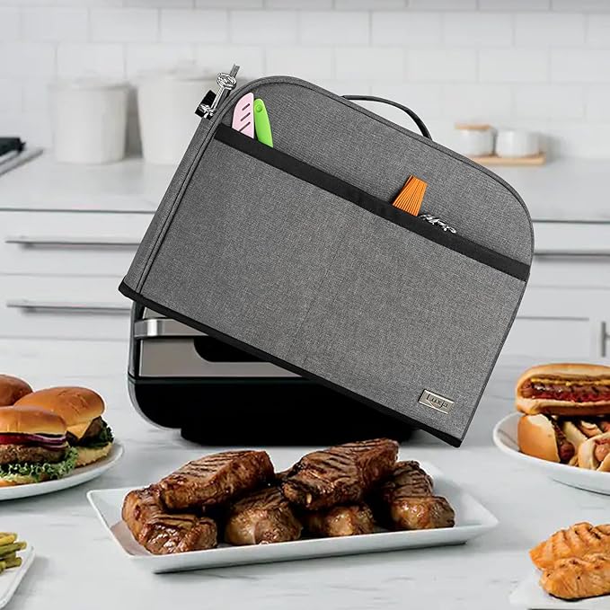Luxja Dust Cover Compatible with Ninja Foodi Smart XL Grill (FG551), Cover with Accessories Storage Pockets, Gray