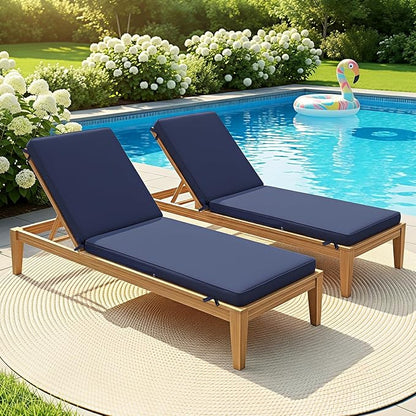 Fabuday Chaise Lounge Chair Cushions for Outdoor Furniture - 72 x 21 x 3 Inch Waterproof Patio Pool Sunbrella Lounger Pads Replacement with Removable Cover, Navy, Set of 2