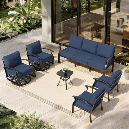 ALAULM Aluminum Patio Furniture Set with 2 Swivel Chairs 7-seat Metal Outdoor Furniture Patio Sectional Sofas Patio Conversation Set w/5.1" Cushions for Patio, Backyard, Poolside-DarkBlue