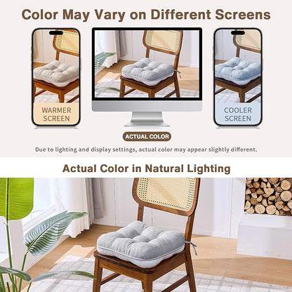 BETU Chair Cushions for Dining Chairs Set of 2,3.5" Thick Kitchen Table Chair Pads with Ties,Non Slip Backing and Covers, Seat Cushion for Dining Room,Bar,Patio Chairs,15.5"X15.5"X3.5",Light Grey