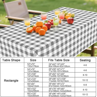 Smiry Picnic Table Cloth, Vinyl Tablecloths with Flannel Backing, 60"x120" | Waterproof Rectangle Table Cloth, Wipeable Buffalo Plaid Table Cover for Indoor and Outdoor (Grey & White)
