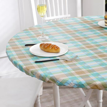 Walrus Round Vinyl Fitted Tablecloth with Flannel Backing Elastic Edge Design Table Cover Waterproof Oil-Proof PVC Table Cloth Stain-Resistant Best for 45"-56" Round