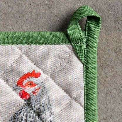 Maison d' Hermine Pot Holders 100% Cotton Heat Resistant Potholders 8" x 8" Hot Pads with Loop BBQ Cooking Baking Hotel Farmhouse Kitchen Handling Hot Pans Spring Summer (Pack of 1, Basse Cour)
