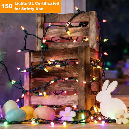 BrizLabs Easter Lights String, 34.8ft 150 Count Pastel Lights Connectable | UL Certified; Incandescent String Light Plugin, Incandescent Christmas Lights Green Wire for Easter Tree Indoor Outdoor Decor