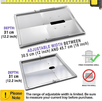Replacement Grease Tray Set for Charbroil Performance 2 & 3 Burner Gas Grills, Adjustable 12"–18" Drip Pan Compatible with Nexgrill, Weber, Napoleon, Dyna Glo, Kenmore, Backyard Grill, BHG & More