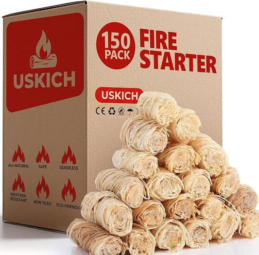 150Pcs Fire Starter,Fire Starters for Campfires,Fireplace, Pellet Stove & Wood, Fire Pit, Smoker, BBQ, Chimney, Pizza Oven - Fire Starters for Grill, Charcoal Starter, for Men