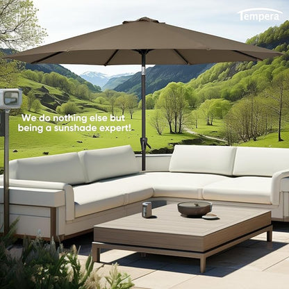 Tempera Patio Market Outdoor Table Umbrella with Push Button Tilt and Crank, Large Sun Umbrella with Sturdy Pole & Fade Resistant Canopy, Easy to Set