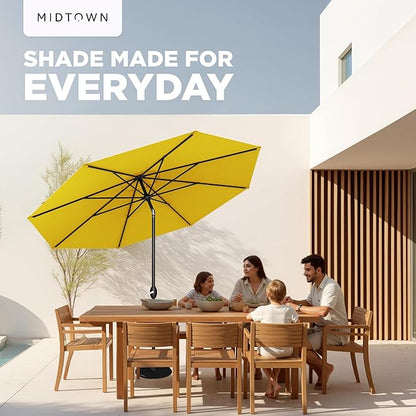 Midtown Umbrellas 10-Year-No-Fade - 8 Ft - UV Proof Sunflower (Yellow) Fabric - Umbrella Outdoor Patio, Auto-Tilt Aluminum Frame Patio Umbrella for Garden, Pool & Deck - Black Pole