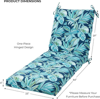 Modern Outdoor Chaise Lounge Cushion with Ties – Durable Polyester Fabric, Channel-Filled Polyfiber Insert, Removable Zippered Cover, Botanical Crestwood