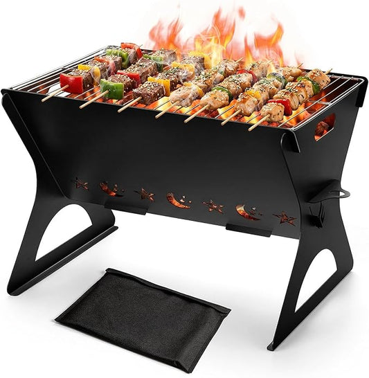 Portable Campfire Grill, HaSteeL Mini Barbecue Slot with Grate & Carry Bag, Heavy-duty BBQ Outdoor Fire Pit for Camping Backyard, Bonfire, Patio, Easy Assembly