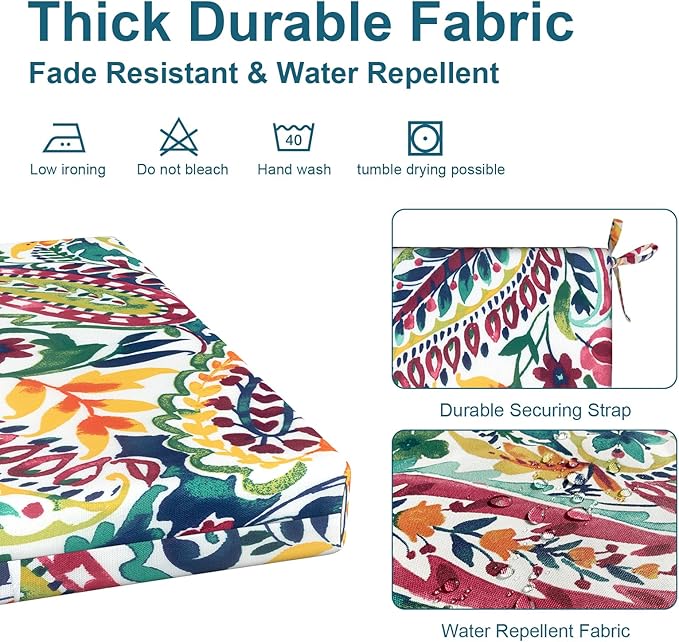 DYTXIII Set of 2 Outdoor Chair Cushions, Water Resistant 18.5"x16"x2" Square Seat Cushion for Patio Dining Chairs, High-Density Replacement Pads for Indoor Outdoor Furniture - Vigour Paisley