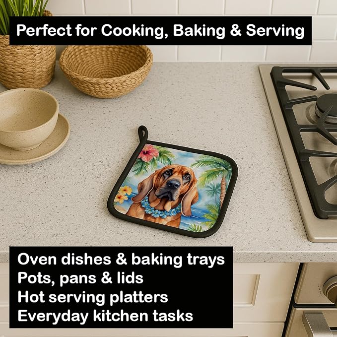 Caroline's Treasures Bloodhound Luau Pair of Pot Holders Kitchen Heat Resistant Pot Holders Sets Oven Hot Pads for Cooking Baking BBQ, 7 1/2 x 7 1/2