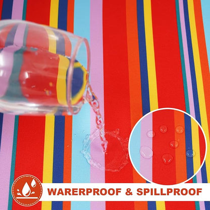 SquarePie Outdoor Tablecloth with Umbrella Hole and Zipper Rectangle Spillproof Stain Resistant Table Cloth Cover for Patio Picnic Camping Poolside BBQs Host Backyard, 60x104 Inch Color Stripe