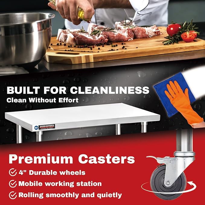 DuraSteel 24x36 NSF Stainless Steel Cart - Heavy Duty Rolling Food Prep Table with Undershelf - Metal Utility Cart for Commercial Restaurant Kitchen, Laundry, Outdoor Portable BBQ Grill