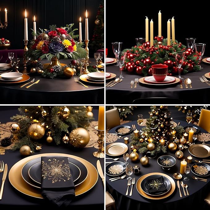 8 Pack Black Round Tablecloths 90 Inch for Dining Tables | Washable Decorative Linen Polyester Table Cover for Banquets Buffets Parties and Weddings