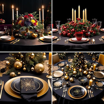 6 Pack Black Round Tablecloths 132 Inch for Dining Tables | Washable Decorative Linen Polyester Table Cover for Banquets Buffets Parties and Weddings
