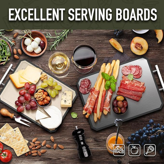 SNOWCLAD Stainless Steel Cutting Board,Double Sided Steel Cutting Board Set for kitchen,Stainless Steel/Wheat straw pp Large for meat,Dishwasher Safe [16 * 11+12 * 8.3 Inch]