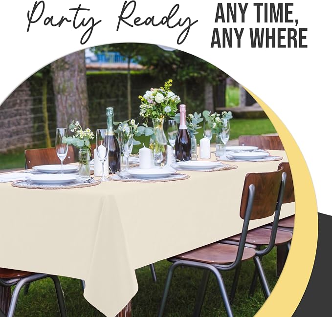 Exquisite Party Solids 66% Thicker Premium Plastic Table Cloth Rectangle Table Cover 0.5 Mil 6 Pack Ivory Table Cloth 54 Inch x 108 Inch Disposable Tablecloth Won't Tear Easily Like Cheap Thin Brands