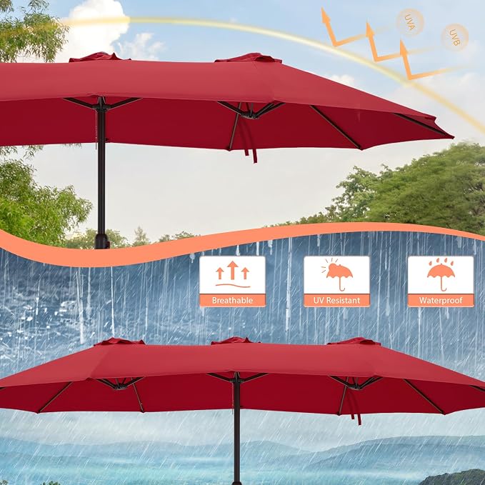 15ft Double Sided Patio Umbrella Replacement Canopy,12 Ribs Umbrella Replacement Top Cover,Frame NOT Included