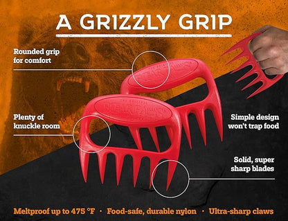 Bear Paws Meat Claws - The Original BBQ Meat Shredder Claws for Pulled Pork, USA Made - Easily Lift, Shred, Pull and Serve Pork, Chicken, Brisket and Turkey - Valentine’s Day Gifts for Men (Red)