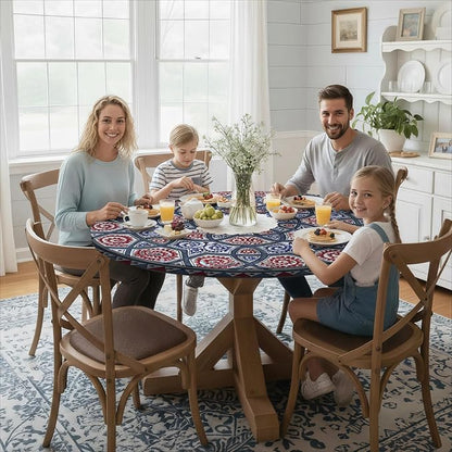 opstellen Fitted Round Tablecloth Wipeable Table Cloths Vinyl Indoor Outdoor Circle Covers for 45-54inch Table Dining Living Room Home Must Haves Gifts Summer Fall Patio Picnic Camping Garden Stuff