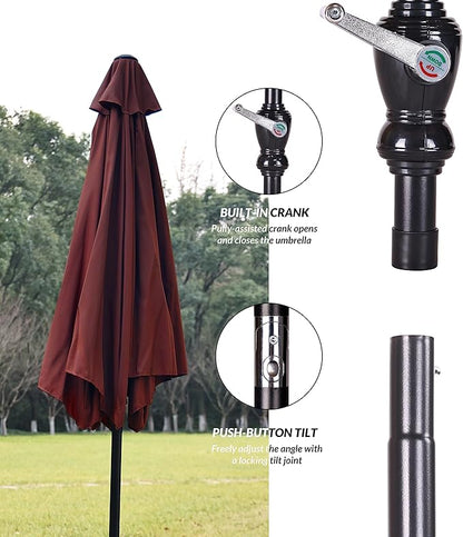 OLIXIS 9FT Patio Table Umbrella with Tilt and Crank Button & 8 Sturdy Ribs Waterproof, 9 Feet Outdoor Patio Umbrella Sun Shade for Pool, Terrace, Beach and Restaurant