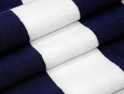 COTTON CRAFT Pool Lounge Chair Cover - 2 Pack - Chaise Beach Picnic Spa Towel - Cabana Stripe - Soft Premium Ringspun Terry Cotton - Oversized - 32 inch Wide x 82 inch Long with 7 inch Pocket – Navy