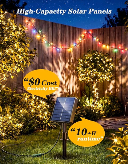 2 Pack 100LED Solar Christmas String Lights Outdoor Waterproof | Total 66FT Twinkle Lights with 8 Lighting Modes Remote for Outside Christmas Trees Decorations, Warm White & Multicolor