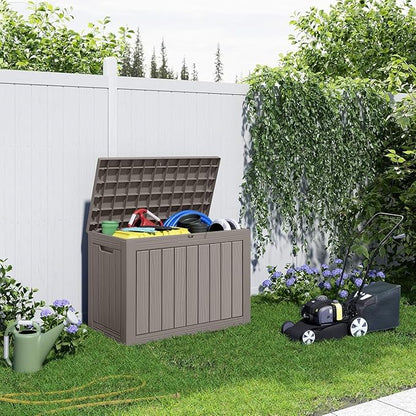 PatioZen 45 Gallon Large Deck Box,Resin Outdoor Storage Box with Lockable for Patio Furniture, Pool Accessories, Garden Tools Waterproof Outside Storage Box, Grey