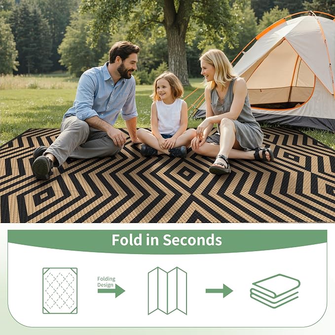 GENIMO Outdoor Rug, Waterproof Plastic Rugs for Patio, 8'x10' Shadow Brown | Outside Larger Modern Carpet Mat for Porch Decor, Deck, Balcony, Camping, RV, Backyard, Picnic, Beach, Reversible, Foldable