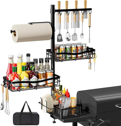 DAOYA Grill Caddy for Outdoor Grill - Griddle Caddy Organizer for Blackstone with Adjustable Seasoning Holder, Paper Towel Holder, BBQ Tool Rack, Portable Carry Bag for Camping Picnic