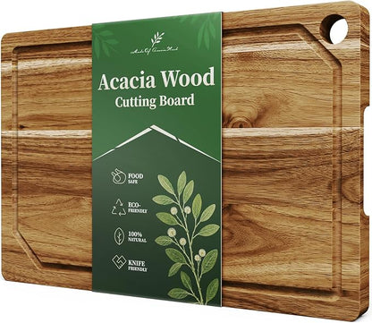 Kitsure Acacia Wood Cutting Board for Kitchen, Large, Edge Grain | Multi-Sizes Wooden Cutting Boards for Chopping & Serving, Convenient Kitchen Essentials, Deep Juice Grooves