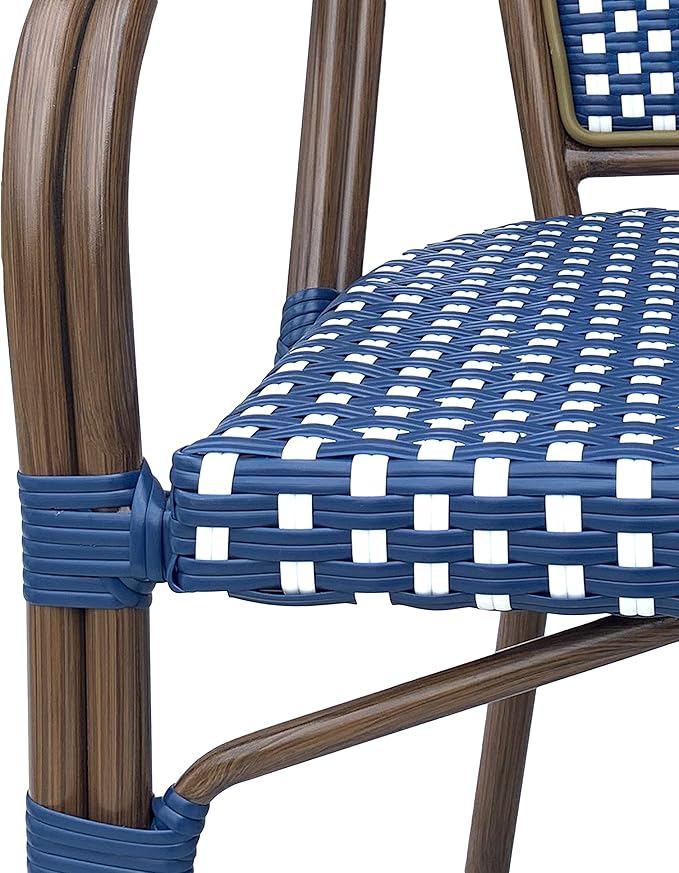 Christopher Knight Home Brianna Bistro Chairs, Navy Blue + White + Brown Wood