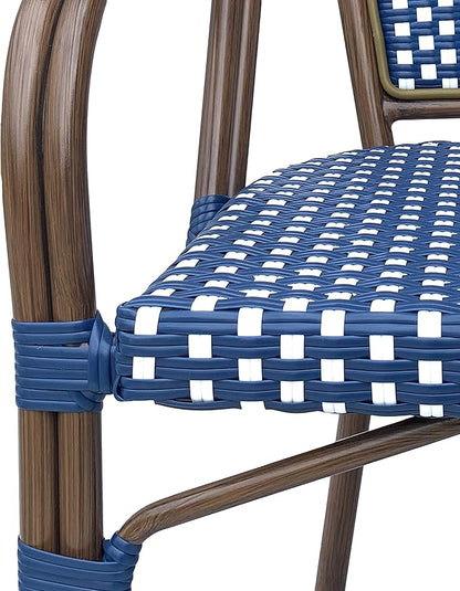 Christopher Knight Home Brianna Bistro Chairs, Navy Blue + White + Brown Wood
