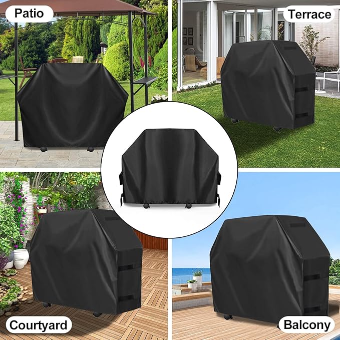 OutdoorLines Waterproof Heavy Duty BBQ Grill Cover - Universal Barbecue Grill Covers UV Resistant Barbeque Gas Grill Cover for Outdoor Outside Grill, 52L x 26W x 43H Inch, Black