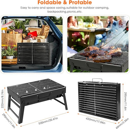 Charcoal Grill, Portable Charcoal Barbecue Grill, Foldable Suitable for Outdoor Camping BBQ, Beach Barbecue, UTEN Smoker Grill for Outdoor Cooking, Camping Hiking Picnics, Black