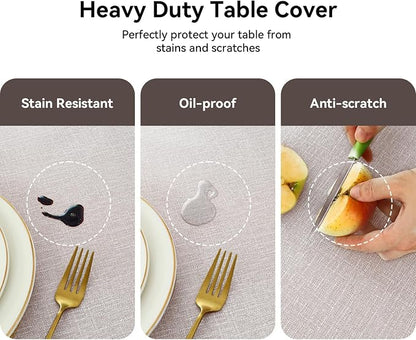 Romanstile 100% Waterproof PVC Tablecloth, Square Oil Spill Proof Stain Resistant Vinyl Table Cloth, Wipe Clean Plastic Table Covers for Kitchen/Dining/Parties - 54 x 108 Inch, Beige