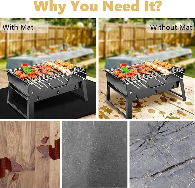 Grill Mats for Outdoor Grill to Protect Your Prep Table and Outdoor Grill Table - Fire Proof,Heat Resistant, Water Proof, Oil Proof BBQ Mat -Extra Thickness 1mm (24x31in)