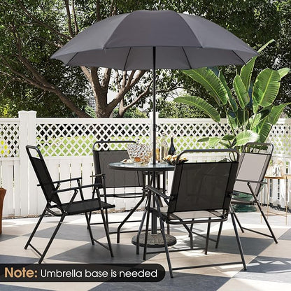Giantex 6 Pieces Patio Dining Set, Folding Patio Chairs Set of 4, Tempered Glass Umbrella Table with Hole, Patio Table and Chairs for Lawn, Deck, Poolside, Backyard (Grey)
