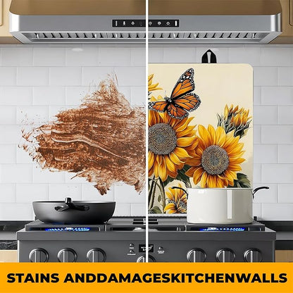 Stove Top Cover Retro Flower Gas Stove Top Cover for Home Decoration Kitchen Pad Non-Stick Washable Cooktop Covers Countertop Protector Keep Stove Clean 28"x20" (sunflower-1)
