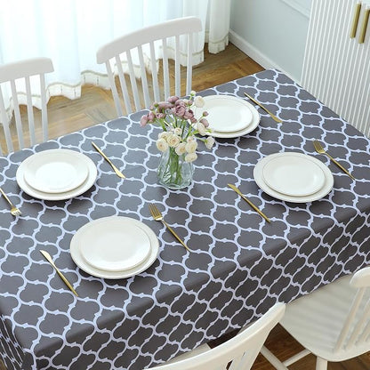 Romanstile Rectangle Plastic Tablecloth, 100% Waterproof Oil-Proof Checkered PVC Table Cloth, Heavy Duty Vinyl Table Cover for Dining, Camping, Picnic, Outdoor - 54 x 120 Inch, Moroco Grey