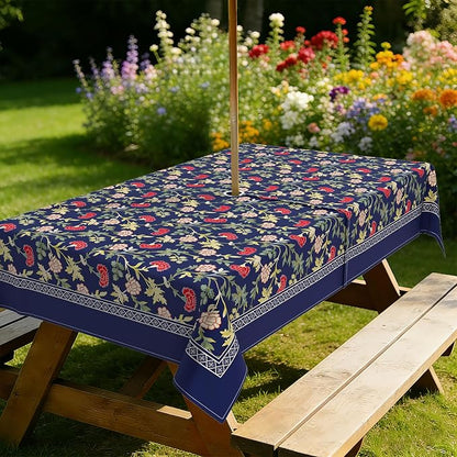 Outdoor Tablecloth with Umbrella Hole Elegant Zipper Patio Table Cloth for Outdoor Patio Garden Yard Decor
