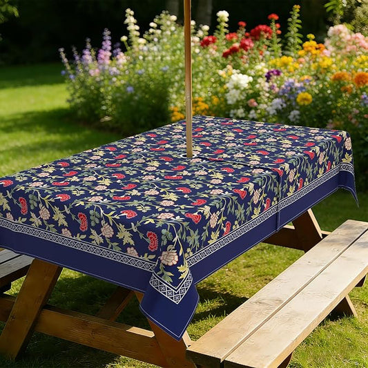 Outdoor Tablecloth with Umbrella Hole Elegant Zipper Patio Table Cloth for Outdoor Patio Garden Yard Decor