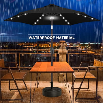 Solar Patio Umbrella with Centre Light, 7.5 ft Black | 24 LED Lights, UV Protection, Small Solar Outdoor Umbrella for Porch, Deck, Pool, Table, Garden, Provides Evening Lighting