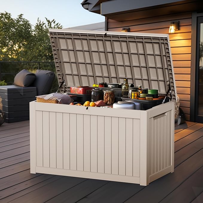 Vixzen 280 Gallon Deck Boxes Outdoor Waterproof, Lockable Storage Box for Patio Cushions Storage Furniture, Garden Tools, Pool Supplies, Weatherproof and UV Resistant (Grey, 280 Gallon)