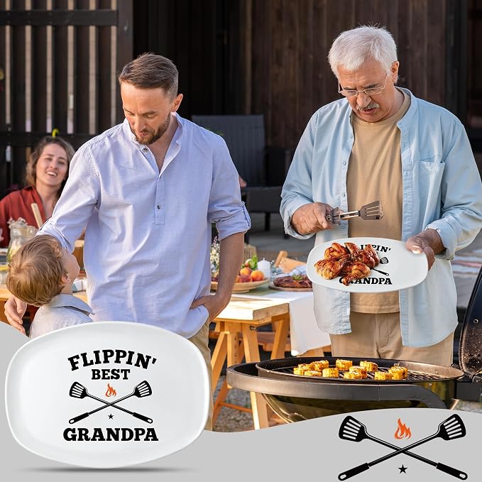 R HORSE Grandpa Grill Platter Gift, BBQ White Oval Melamine Serving Tray | Christmas, New Year, Birthday Gift for Grandpa Men, Ideal for Appetizer, Dessert, Salad, Outdoor Indoor Cooking Party