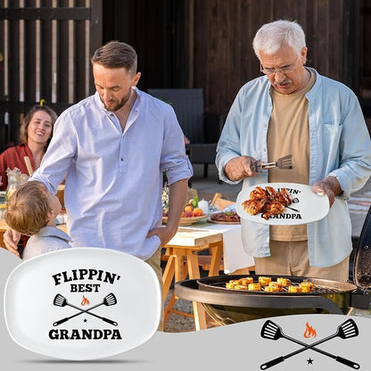 R HORSE Grandpa Grill Platter Gift, BBQ White Oval Melamine Serving Tray | Christmas, New Year, Birthday Gift for Grandpa Men, Ideal for Appetizer, Dessert, Salad, Outdoor Indoor Cooking Party