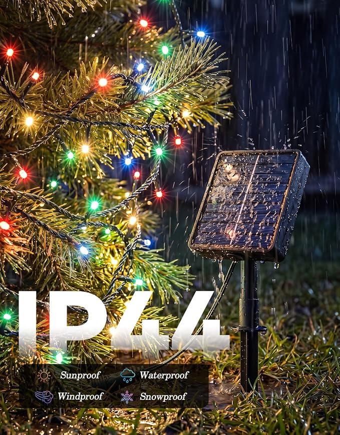 2 Pack 100LED Solar Christmas String Lights Outdoor Waterproof | Total 66FT Twinkle Lights with 8 Lighting Modes Remote for Outside Christmas Trees Decorations, Multicolor
